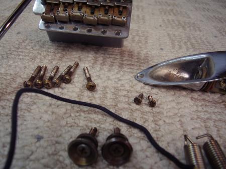 1957 RI 1997 Fender Strat Steel Block Bridge and Output Jack, Strap Buttons. PRO RELICED