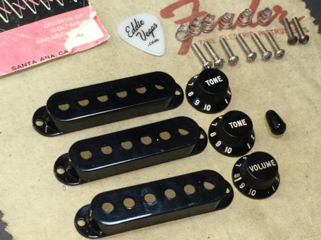 1977 Orig Black Fender Strat Covers Knobs Tip Screws Etc