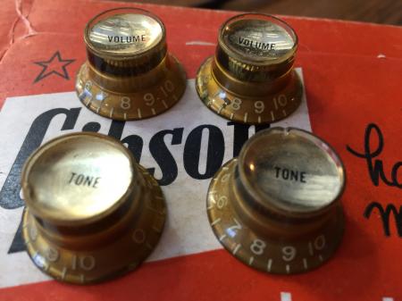 1961 Orig Gold Reflector Gibson Vol & Tone Knobs Silver Tops    