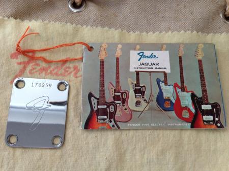 1966 Orig Hang Tag & Neck Plate Fender Jaguar