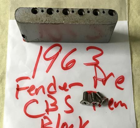 1963 Orig PREC CBS Fender Strat Bridge Block With Top Plate Screws