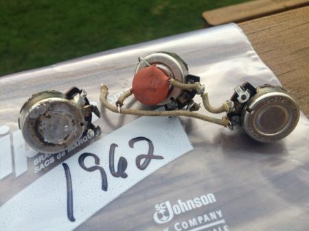 1962 Orig Fender Strat Pots with Cap & Wire