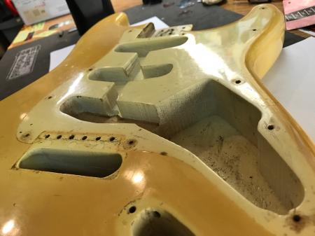 1973 ORIG Fender Strat Body Nice Patina To Duck Yellow Vintage!