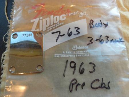 1963 Orig May 63 Neck Plate Fender Strat Early 63 Non L Series