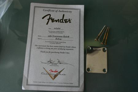 1960 Relic 2006 Fender Strat Neck Plate & COA 