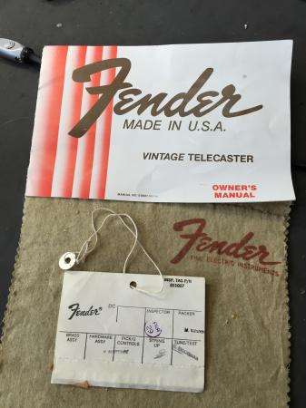 1982 1952 RI USA Fullerton Fender Tele Owners Manual & Hang Tag 