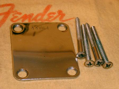 1959 ORIG FENDER STRAT NECK PLATE AND 4 SCREWS
