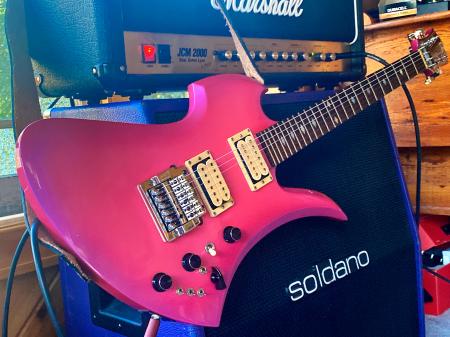 1984 BC Rich Hot Pink Mockingbird Owned And Toured By Chris Cafferty Of Trans-Siberian Orchestra & Savatage