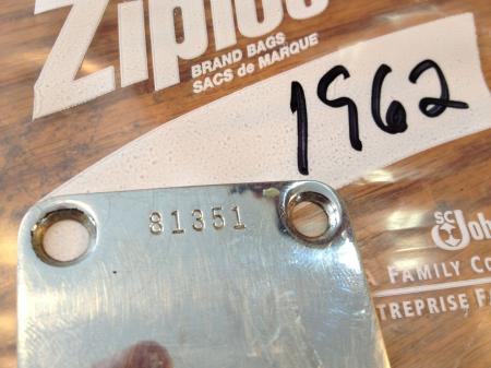 1962 Orig Aug 62 Fender Strat Neck Plate EXCELLENT Shape