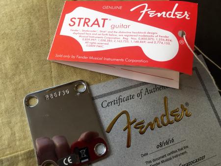 2016 1961 Fender Rory Gallagher Tribute Custom Shop COA & Neck Plate