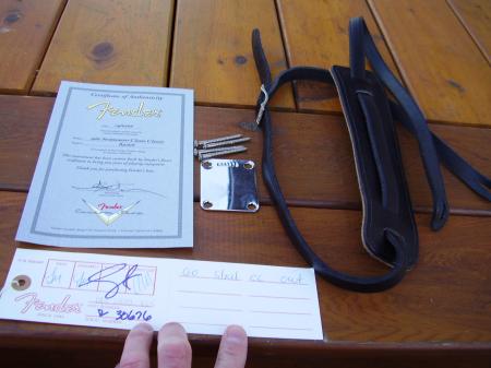 1960 Closet Classic Fender Relic Neck Plate, COA, Strap etc