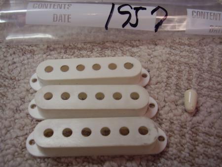 1957 Excellent Shape Orig Fender Strat Pickup Covers and Switch Tip