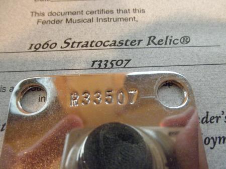 1960 RELIC FENDER STRAT CUSTOM SHOP COA & PLATE