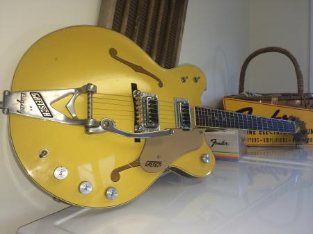 1967 Orig Gretsch Rally 6105 With Sonic Boom Bamboo Yellow- Copper Mist In Color