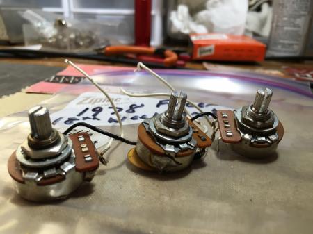 1978 Orig Fender Strat Pots With Wires & Cap 250k Nice Set