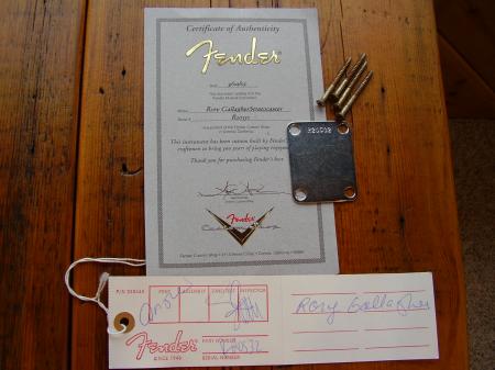 1961 RORY COA AND NECK PLATE FENDER STRATOCASTER