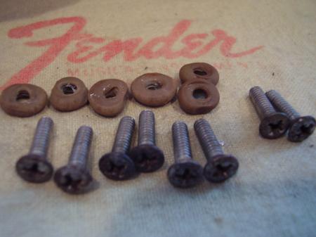 1955 8-55 Bake Lite Pickup Covers Screws and Rubbers Fender Stratocaster