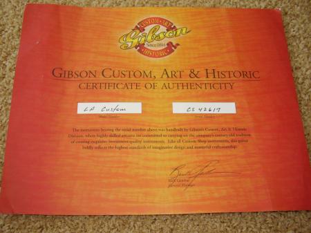 Les Paul Custom Gibson Les Paul COA