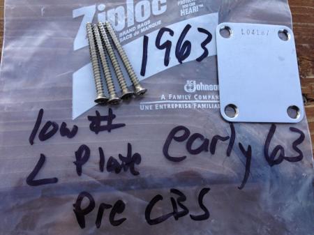 1963 ORIGINAL FENDER STRAT NECK PLATE With Orig Screws