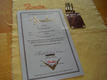 1956 Stratocaster Relic COA & Neck Plate