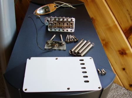 1963 FENDER STRAT BRIDGE, BACK COVER, OUTPUT JACK