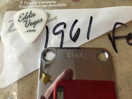 1961 Fender Stratocaster Tele Neck Plate Ser Number 58499