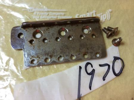 1970 Orig Fender Strat Pat Pend Top Bridge Plate & 3 Screws