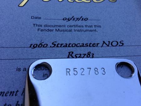  1960 Fender Stratocaster Custom Shop NOS 2010 COA and Neck Plate