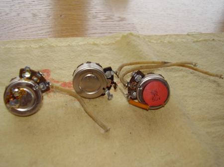 1961 ORIG FENDER STRAT POTS & CAP & WIRES ALL MINT SHAPE