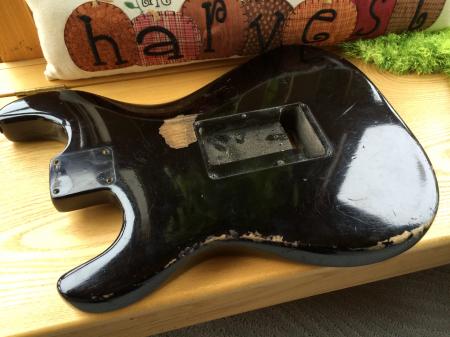 1966 ORIG OLD BLACK REFIN FENDER STRAT BODY. TONE BABY!