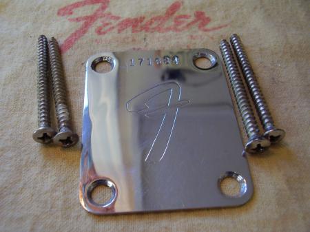 1966 MINT ORIG MINT FENDER STRAT NECK PLATE WITH NECK SCREWS