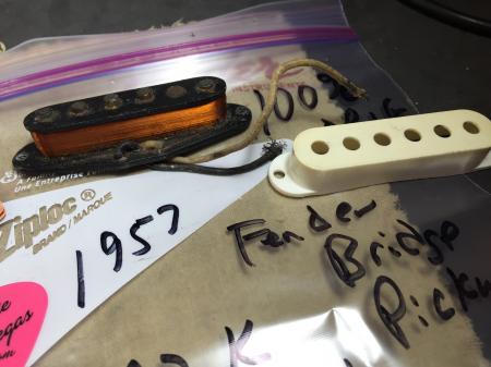 1957 Orig Bridge Fender Strat Pickup & Cover 5.87K 